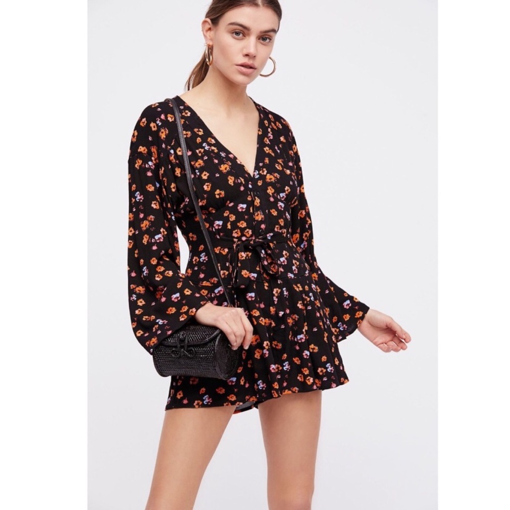 Free People L’amour Printed Romper In Black Combo